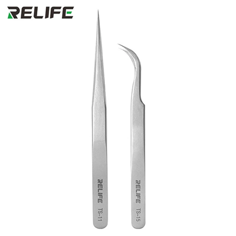 RELIFE Precision Stainless Steel Tweezers High Hardness Straight Curved Tip Tweezers for Electronics Mobile Repairing Tools