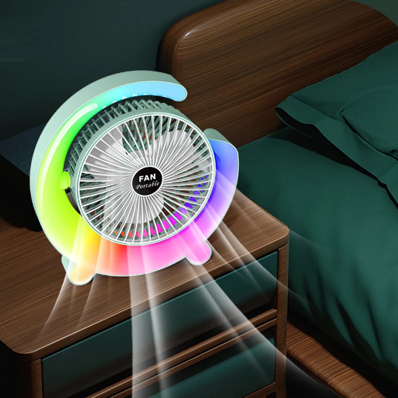 Desk Fan Portable USB Fan With LED Light Adjustable Cooling Mute 3 Speed Adjustment Ultra Quiet Suitable For Home Desk Offic