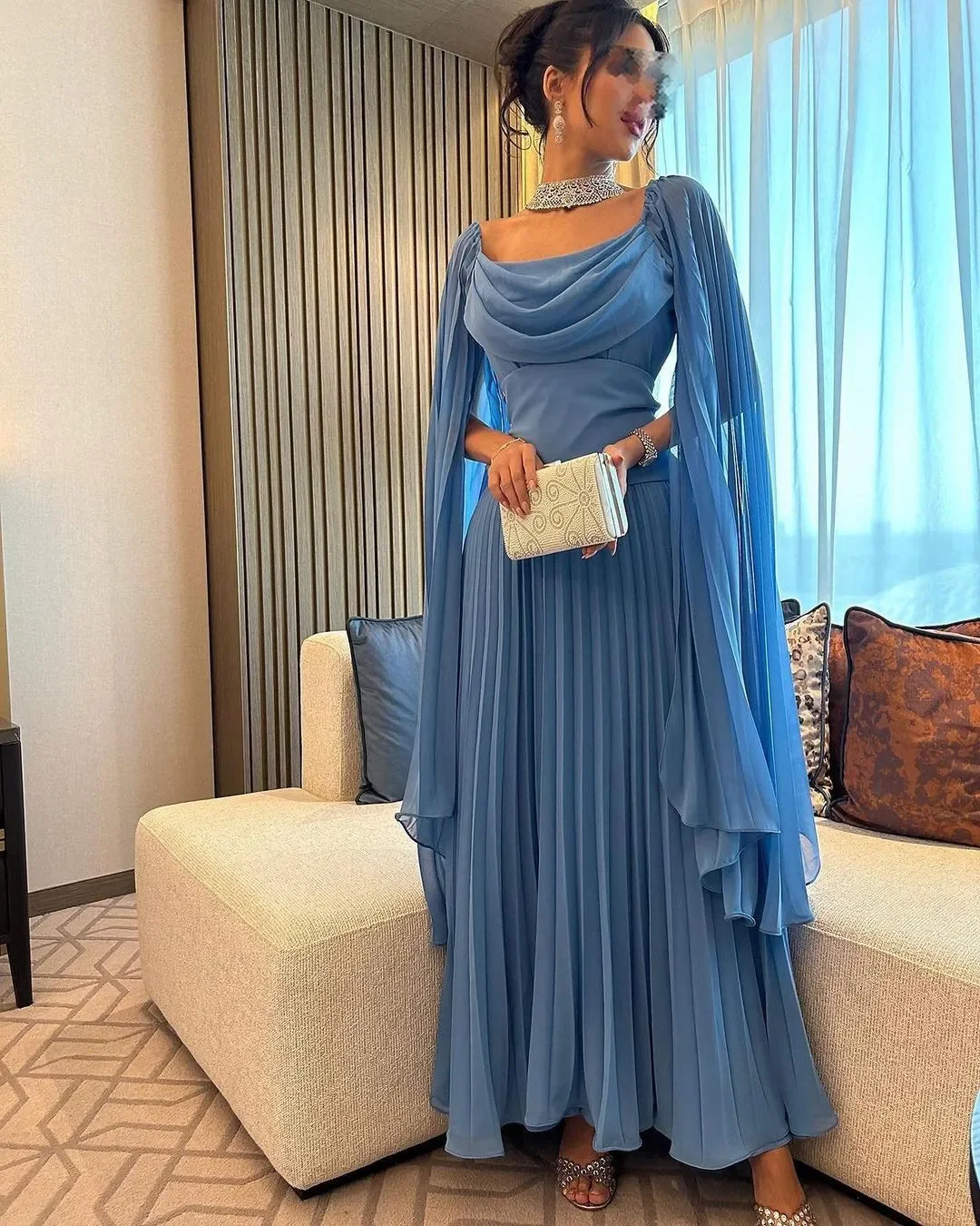 

Сказочное платье для выпускного вечера в стиле Саудовской Аравии, привлекательное синее женское платье, платье невесты, квадратное шифоновое платье с длинным рукавом, Evenin
