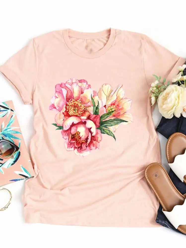

Flower Watercolor 90s Trend Clothing Lady Graphic T-shirt Tee Top Fashion Women Casual Short Sleeve Clothes Basic Print T Shirt