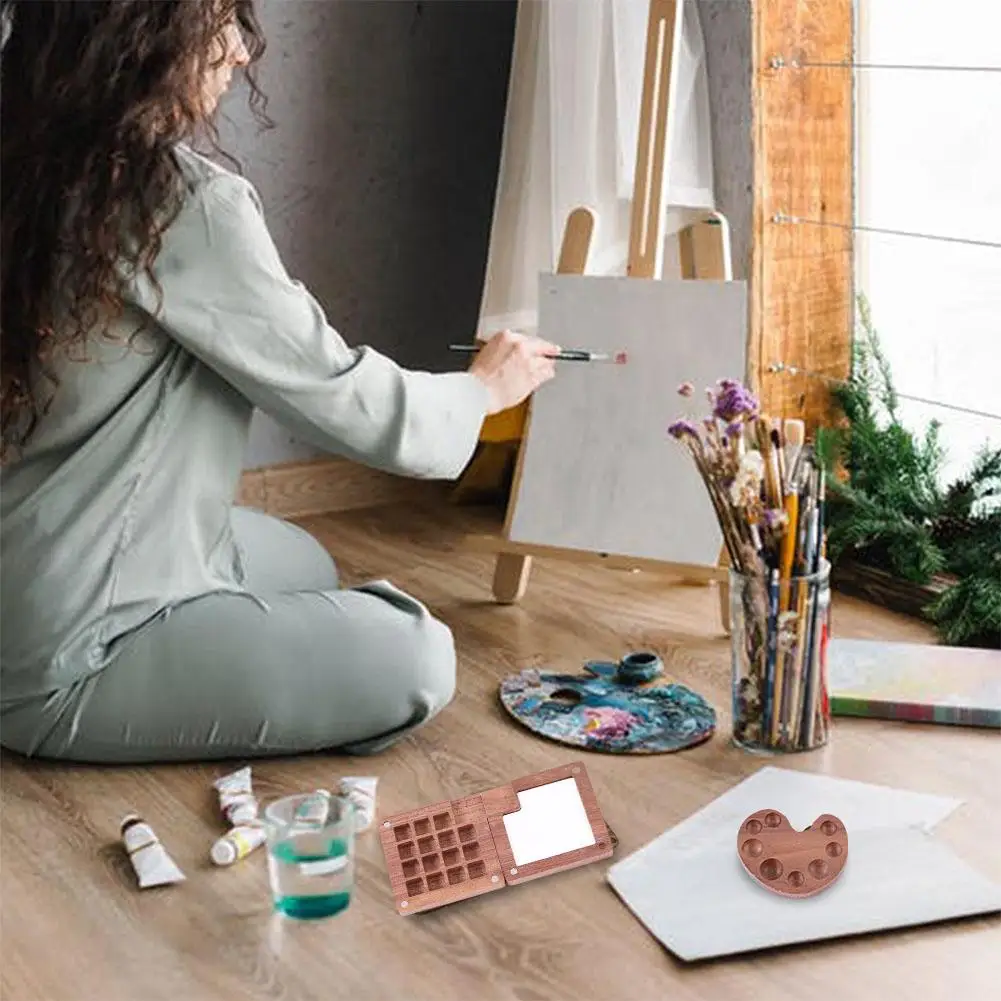 Empty Wooden Watercolor Palette Ins Style Travel Portable Mini Watercolor Acrylic Paint Box Square Tray Box Art Painting Supplie paint tray color palette watercolor palette