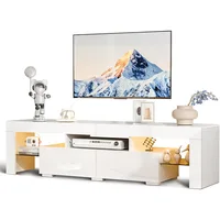 LED TV Stand, 63'' High Glossy Modern Entertainment Center with LED Lights and Storage for 55/60/65/70 Inch TV (White, 63'' x 1 1
