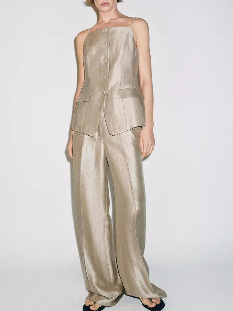 Summer New Women's Strapless Vest Straight Leg Pants Ethnic Stage Costume Vertical Draping Fashionable Ladies' Clothing