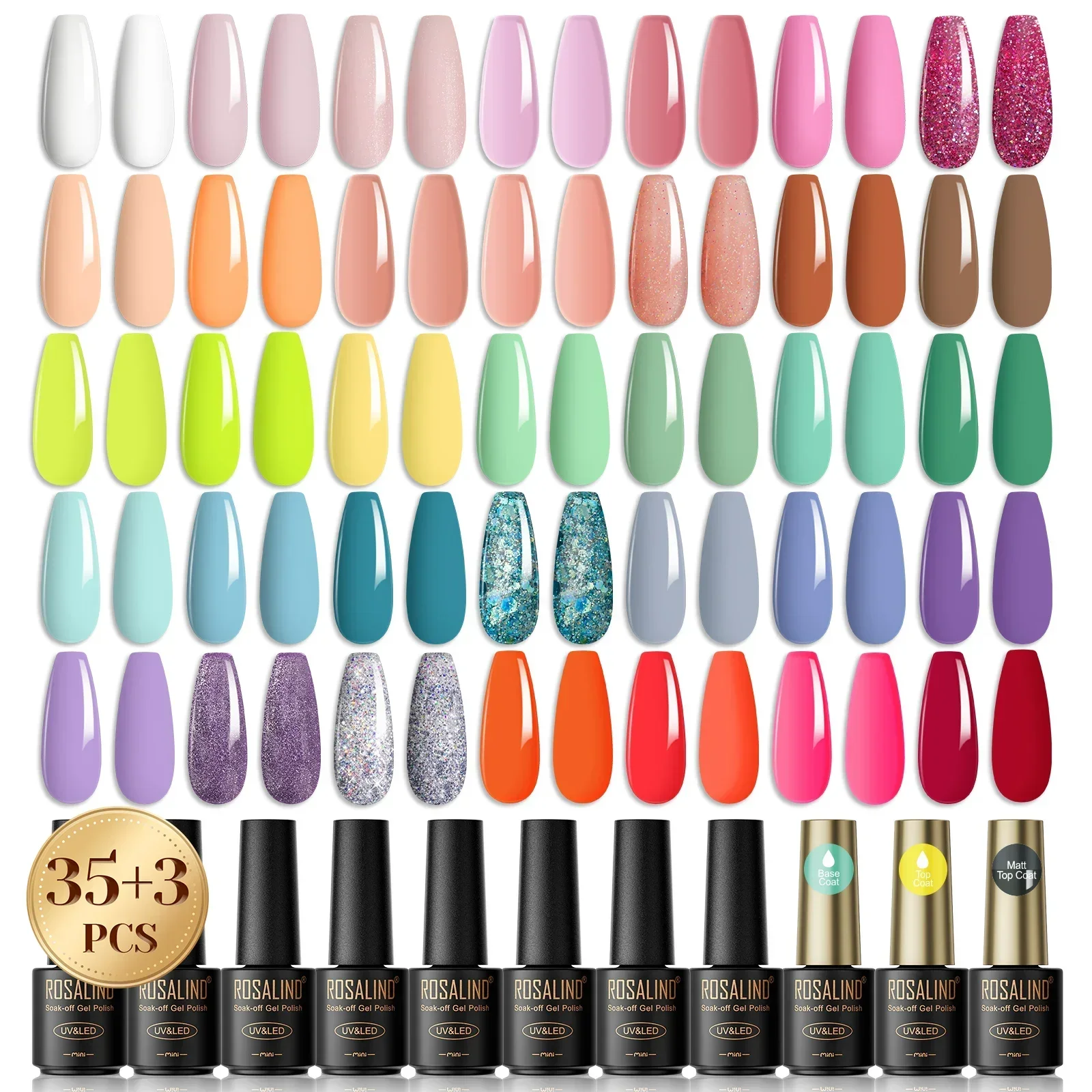 ROSALIND gel polish base and top coat set Semi Permanent Manicure Soak Off Kits gel nail polish jelly colors starter kit 3