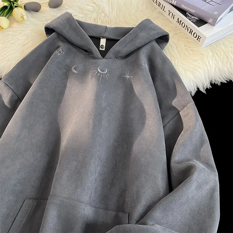 

Heavyweight Suede Hooded Sweater for Men and Women in Autumn and Winter American Retro Trendy Couple Loose Oversized Jacket Top