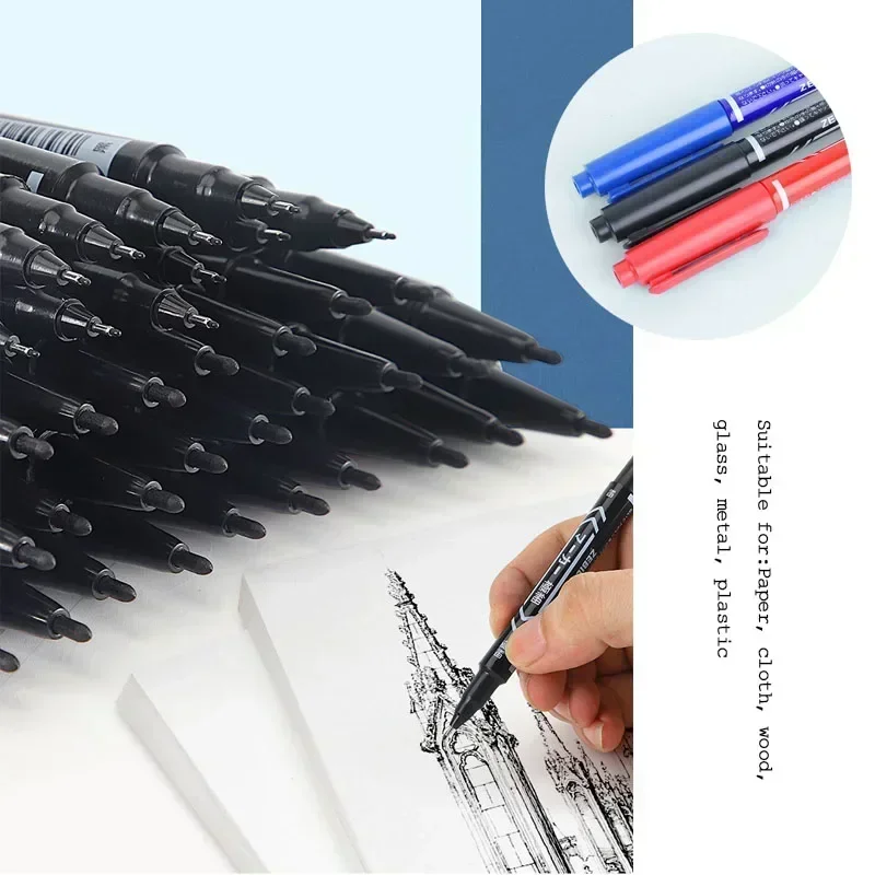 5/10 Pcs Twin Tip Permanent Marker Black/Blue/Red Oil Marker Pen Fine Nid Marker Ink Stationery School & Office Supplies 5