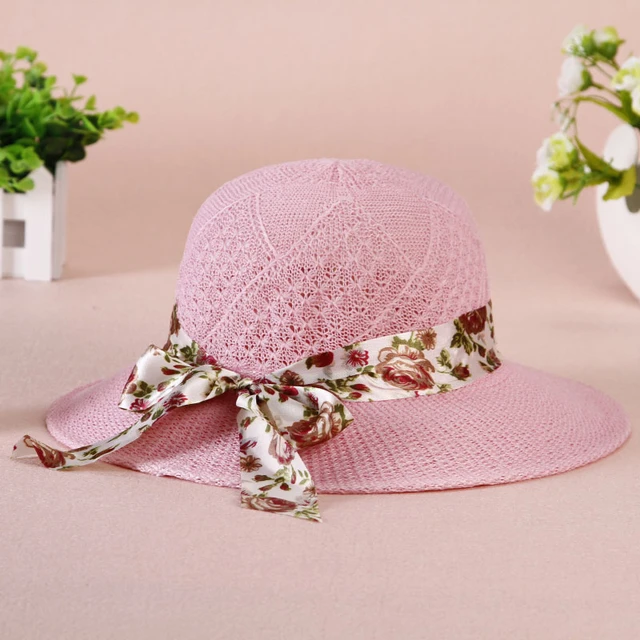 Summer Girls Sun Hats Wide Brim Bowknot Straw Hat with Ribbon Outdoor Sun  Protection Women Hats Soild Color Ladies Panama Caps - AliExpress