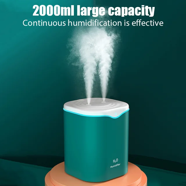 2000ML USB Air Humidifier Double Spray Port Essential Oil Aromatherapy Humificador Cool Mist Maker Fogger Purify for Home Office 2