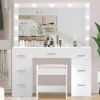 Vanity Desk with Stool, Makeup Table with Lighted Mirror, Brightness Adjustable, Dressing with Drawers, Bedroom Vanity Table Set 1