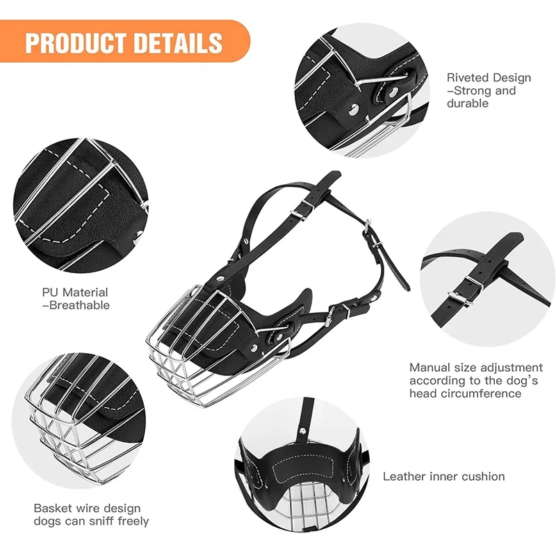 Dog Mouth Leather Protection Cover Adjustable & Breathable pet Metal Muzzle Anti-Bite Humane Basket Muzzle Dog Accessories dog muzzle