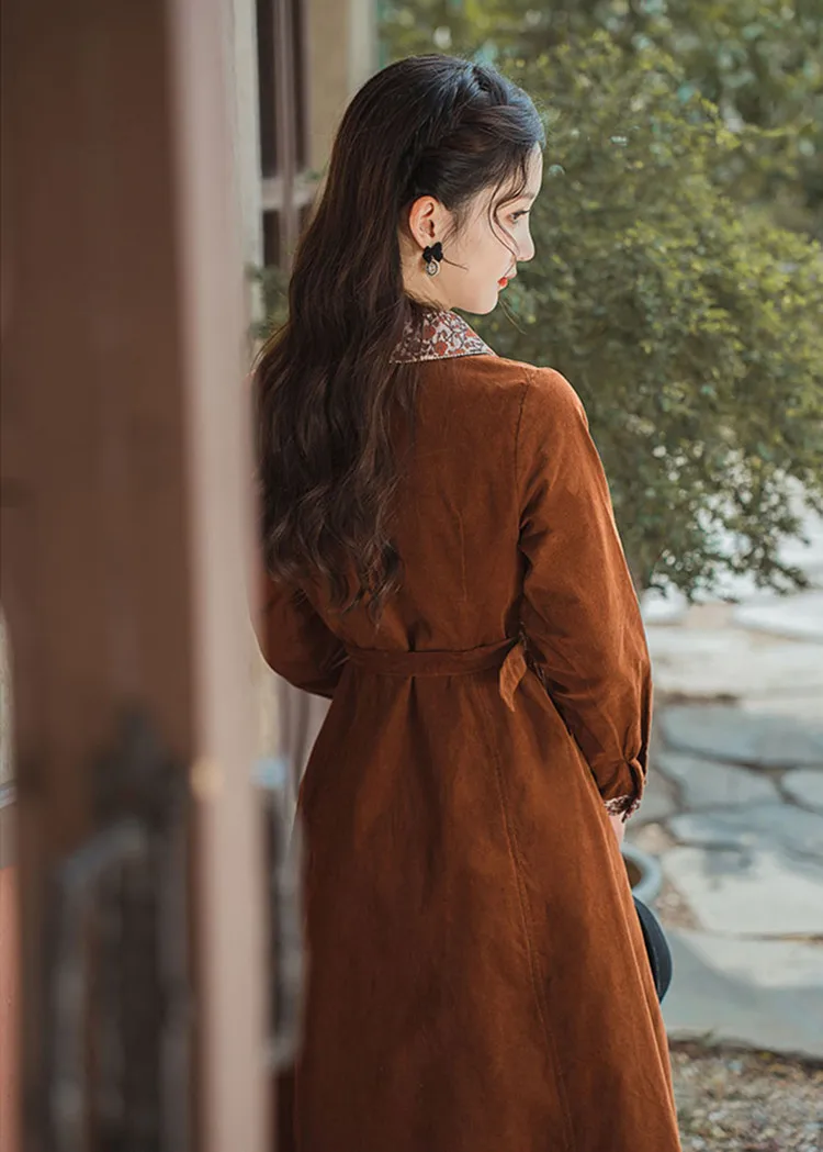 Modern Elegant Office Lady Outfits Vintage Turn Down Collar Woman Brown  Overcoat Dresses With Belt Vestidos Outono Inverno - AliExpress 200000345