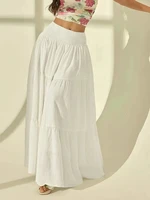 Women  Fashion Tiered Maxi Skirt Elastic Waist Casual Solid Color A-line Faldas Mujer Holiday Streetwear Long Jupes - Image 2