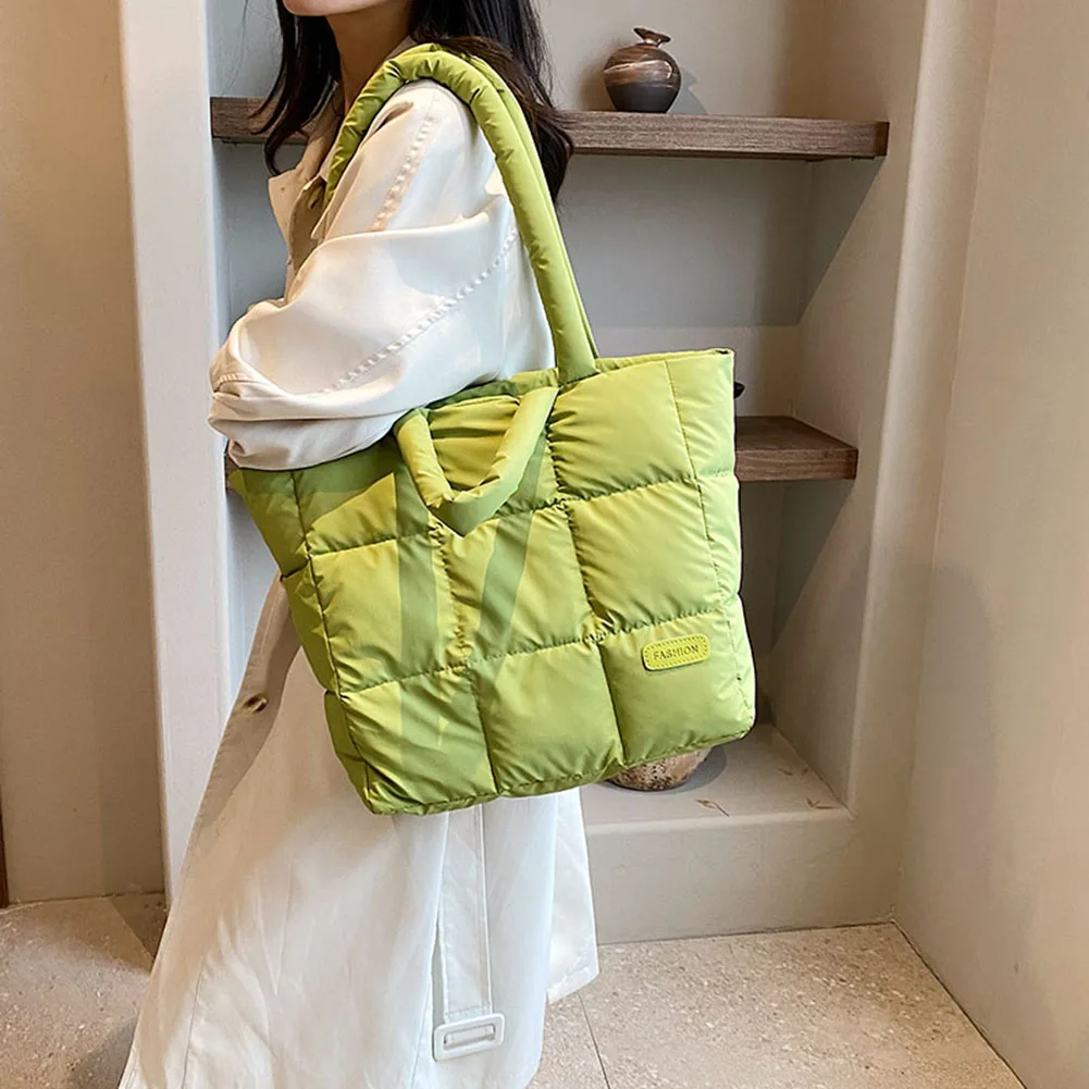 ★LOTSYOU★ lotsyou_Fairy tale Padding Big bag Light Yellow Cotton Padded Shoulder Bag for Women Puffer Tote Bag Quilted