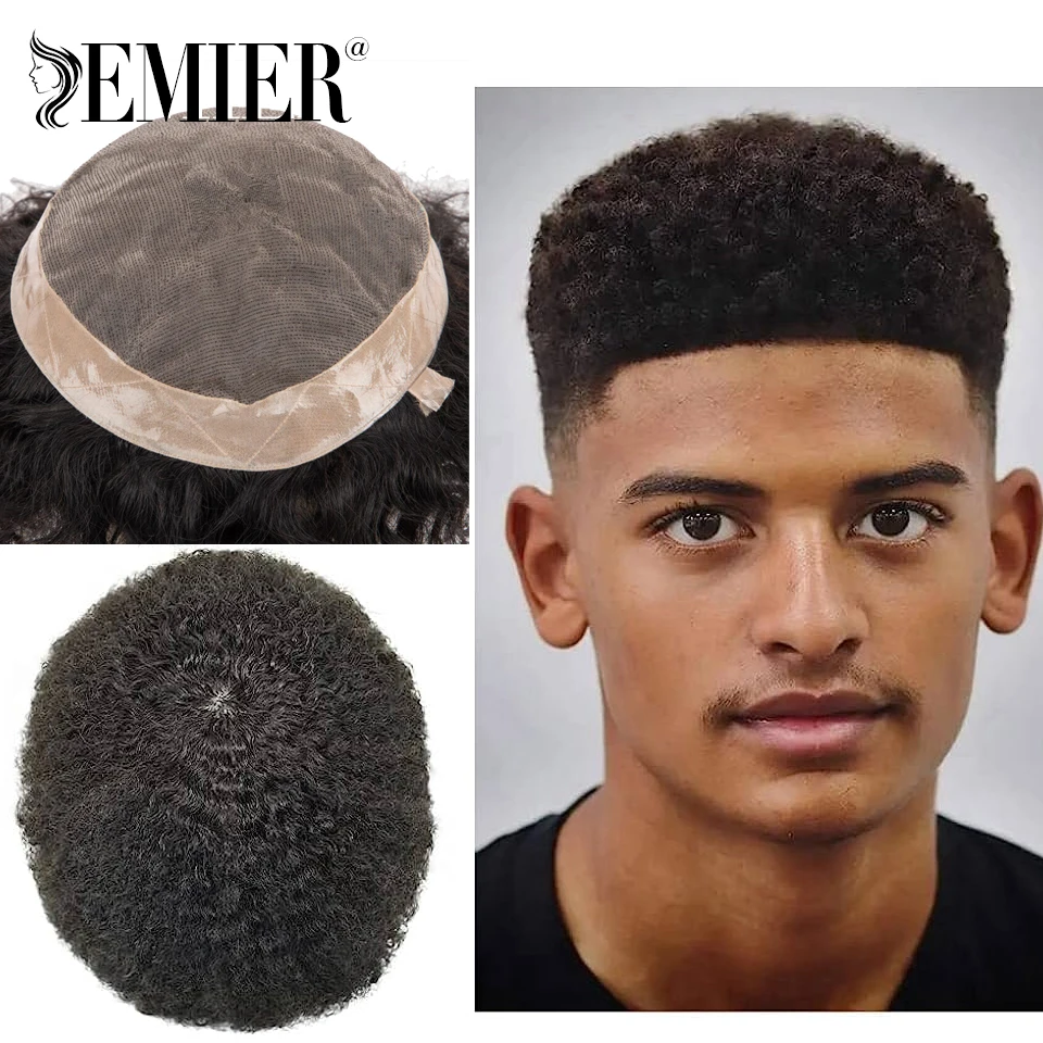 Nuovi uomini parrucchino Afro parrucchino per uomo capelli fini Mono NPU 6 "capelli umani ricci crespi maschio capillare protesis sistema di sostituzione dei capelli - immagine 4