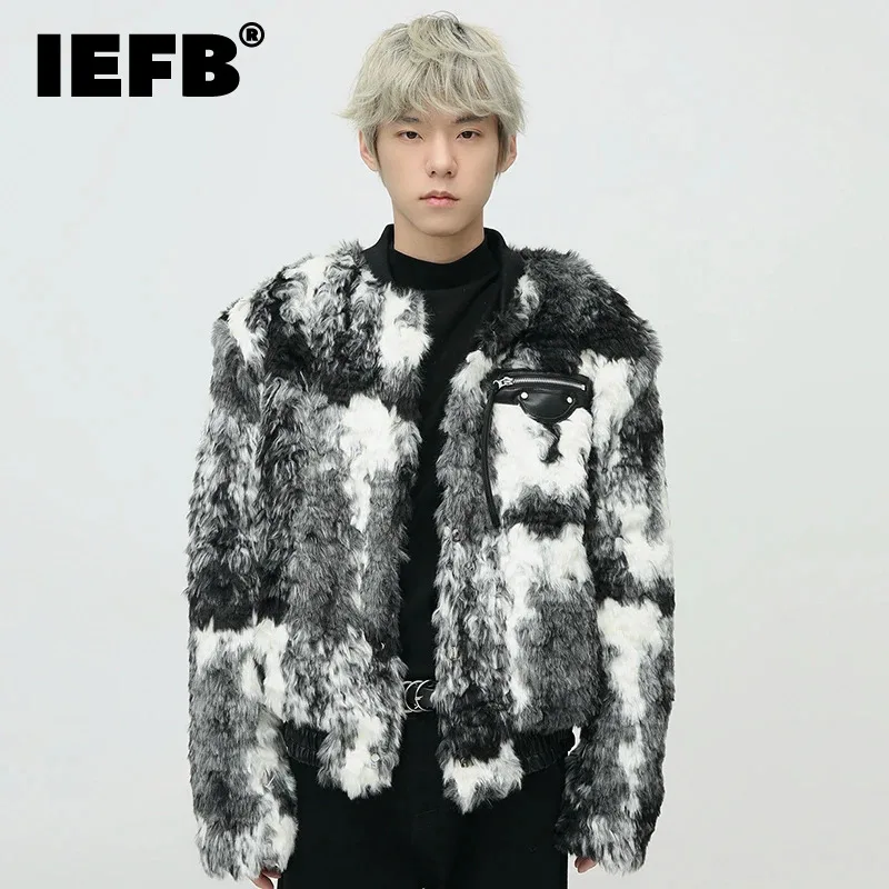 

IEFB New Fashion Male Lamb Wool Jacket Korean Style Tie-dye Design Cardigan Men Coat Gradient Color Thickened Top 2023 9C3667