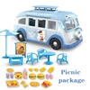 Camping Car Kids Picnic Ice Cream RV Set 1:12 Forest Animal Family Dolls Parasol Table Chair Stickers Suit Pink Children Toys 2