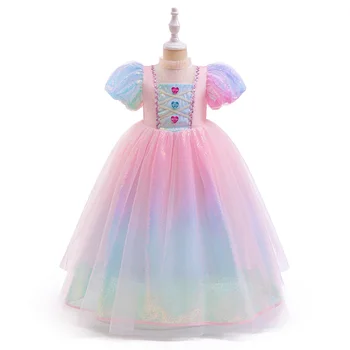 Young Colorful Beading Party Dress Sleeping Beauty Princess Gown Girls Pink Shining Tutu Dresses Kids Fashion Evening Clothing 1