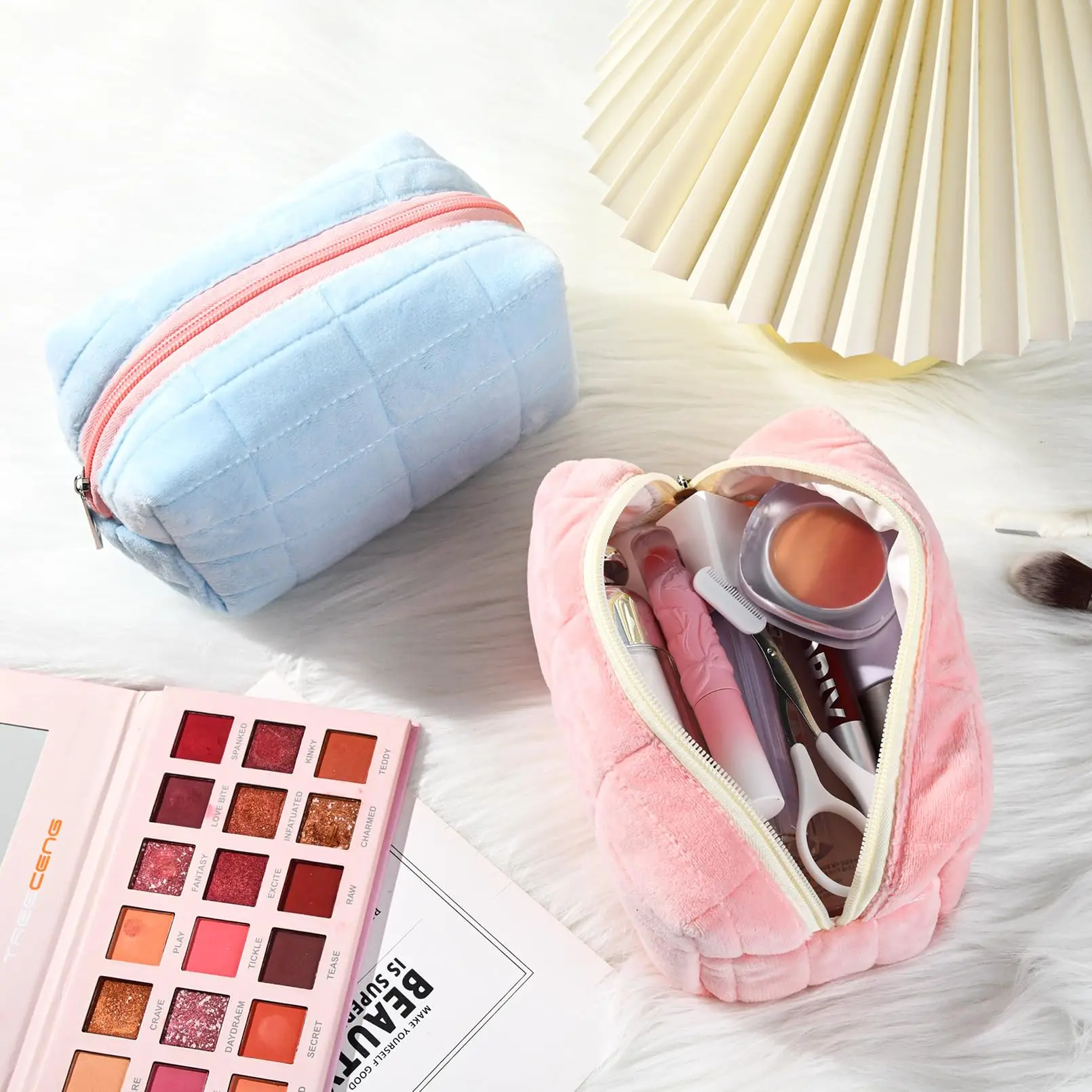 

Makeup Storage Bag for Women, Corduroy Cosmetic Side Toiletry Bag for Ladies Makeup Pouch Travel Organizer Ziplock Bag for Women