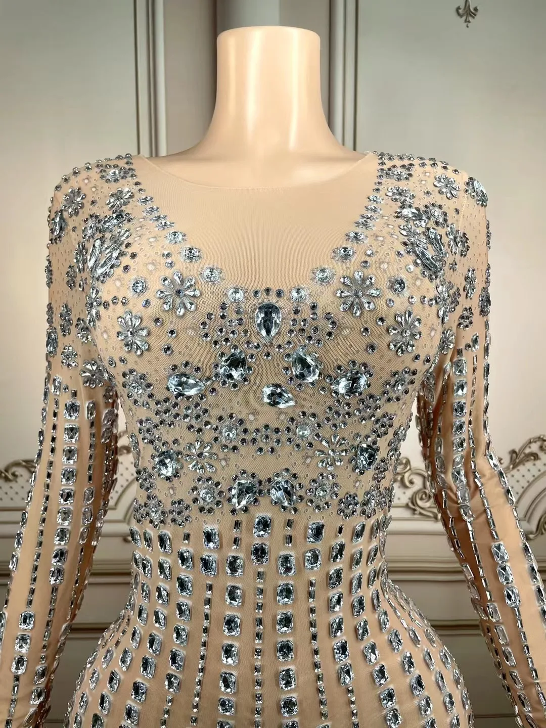 Women's Rhinestone Mesh Long Dress - Sleeveless Sheer Evening Gown For Prom, Party, Birthday, S-XL Sizing - View #5