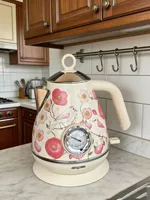 Bouilloire électrique rétro 1,7 L avec affichage de la température, arrêt automatique, en acier inoxydable 304, théière, ustensiles de cuisine 6