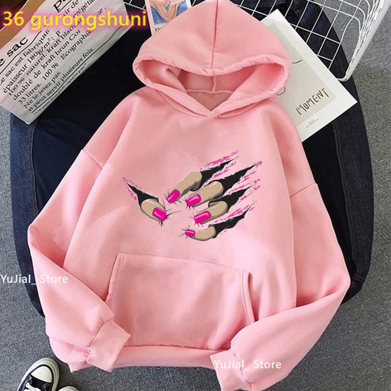 Funny Nails Print Cap Hoodies Women'S Clothing Luxurious Makeup Fashion Sweatshirt Femme Long-Sleeved Velvet Thickening Coat plus velvet thickening suit cold warm camouflage clothing welding auto repair anti scalding wear resistant labor insurance