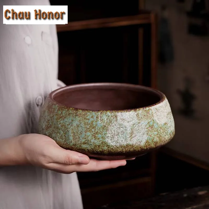 1100ml Retro Coarse Pottery Jianshui Zen Stoneware Tea Wash Writing-brush Washer Household Chaxi Tableware Supplies Decoration