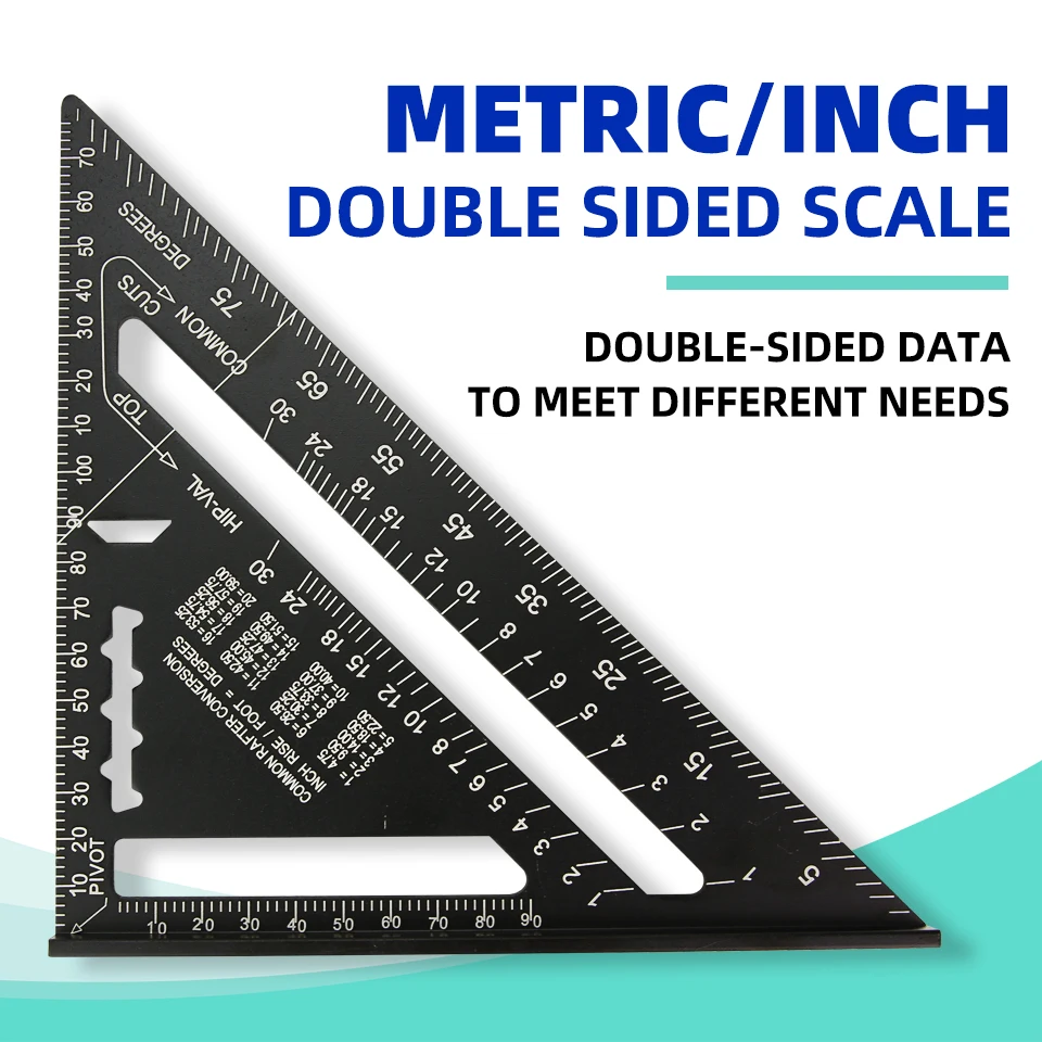 Triangle Ruler 7Inch Measurement Tool Aluminium Alloy Carpenter Set Square Angle Woodworking Tools Try Square Triangular Metric triangle ruler