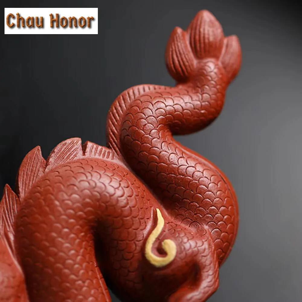 Yixing Purple Clay Tea Pet Lucky Zodiac Dargon Statue Ornaments Handmade Tea Figurine Crafts Chinese Zisha Tea Set Decoration
