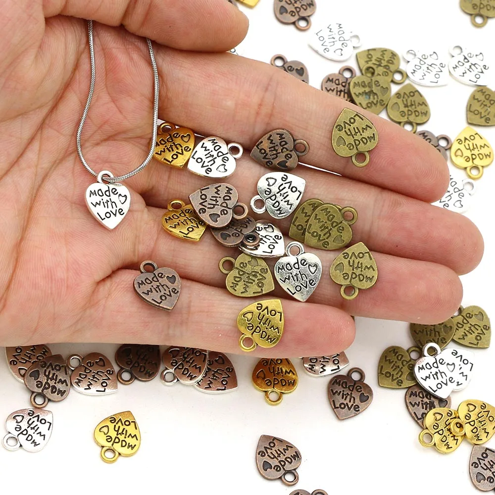 Made Wth Love Labels Sliver Bronze Heart Metal Tags 50Pcs for Sewing