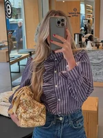 Doux femmes volants Plaid violet chemises 2025 mode dames décontracté col montant Blouses pour fête femme élégant hauts vêtements 5