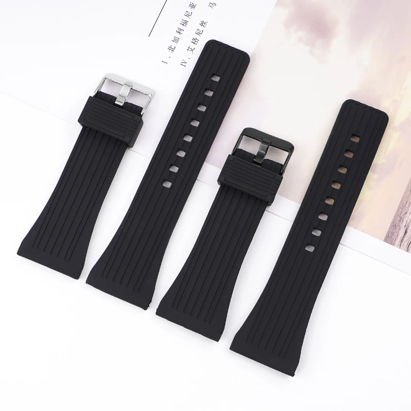 Large Black Silicone Sport Strap with Stainless Steel Buckle - Waterproof Rubber Watch Band
