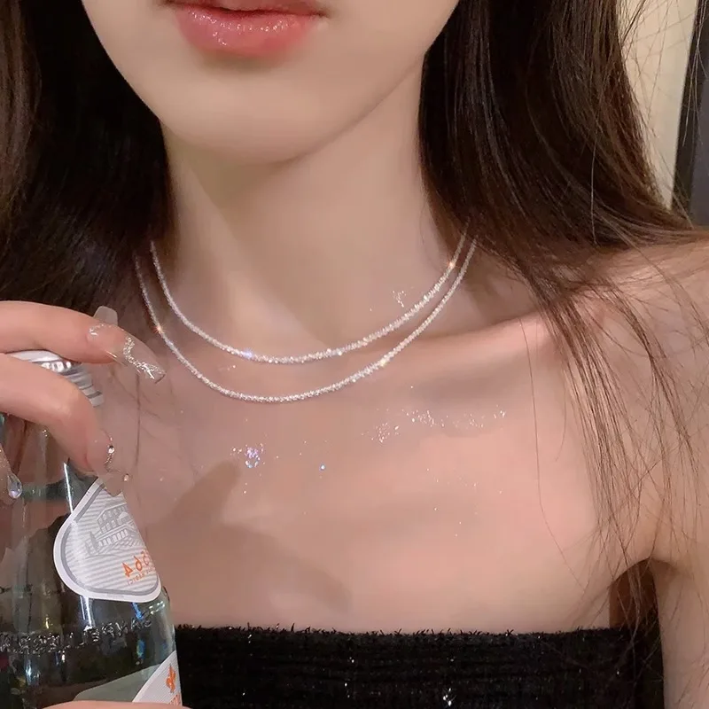 Light Luxury Silver Color Pearl Necklace for Women Clavicle Box Chain  Choker Kpop Small Fresh Jewelry 2023 Versatile Summer - AliExpress