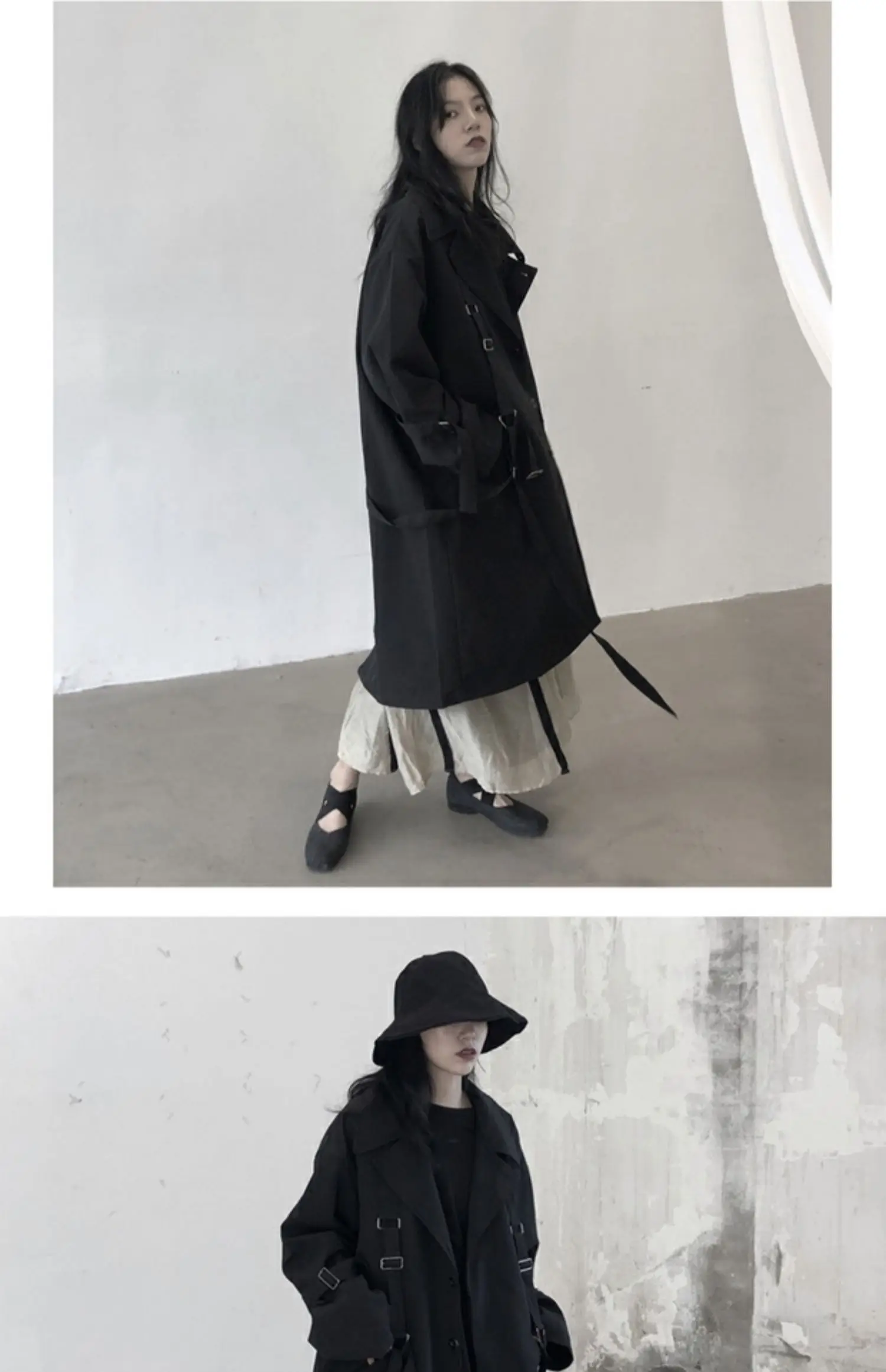 Black Oversized Dark Trench Windbreaker