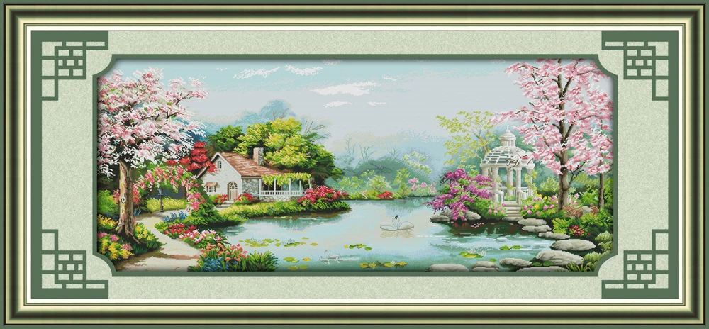 

Комплект для вышивки крестиком Joy Sunday с предварительной печатью, простой узор, Набор для вышивки тканью с печатью Aida-плантация любви (вся сцена)