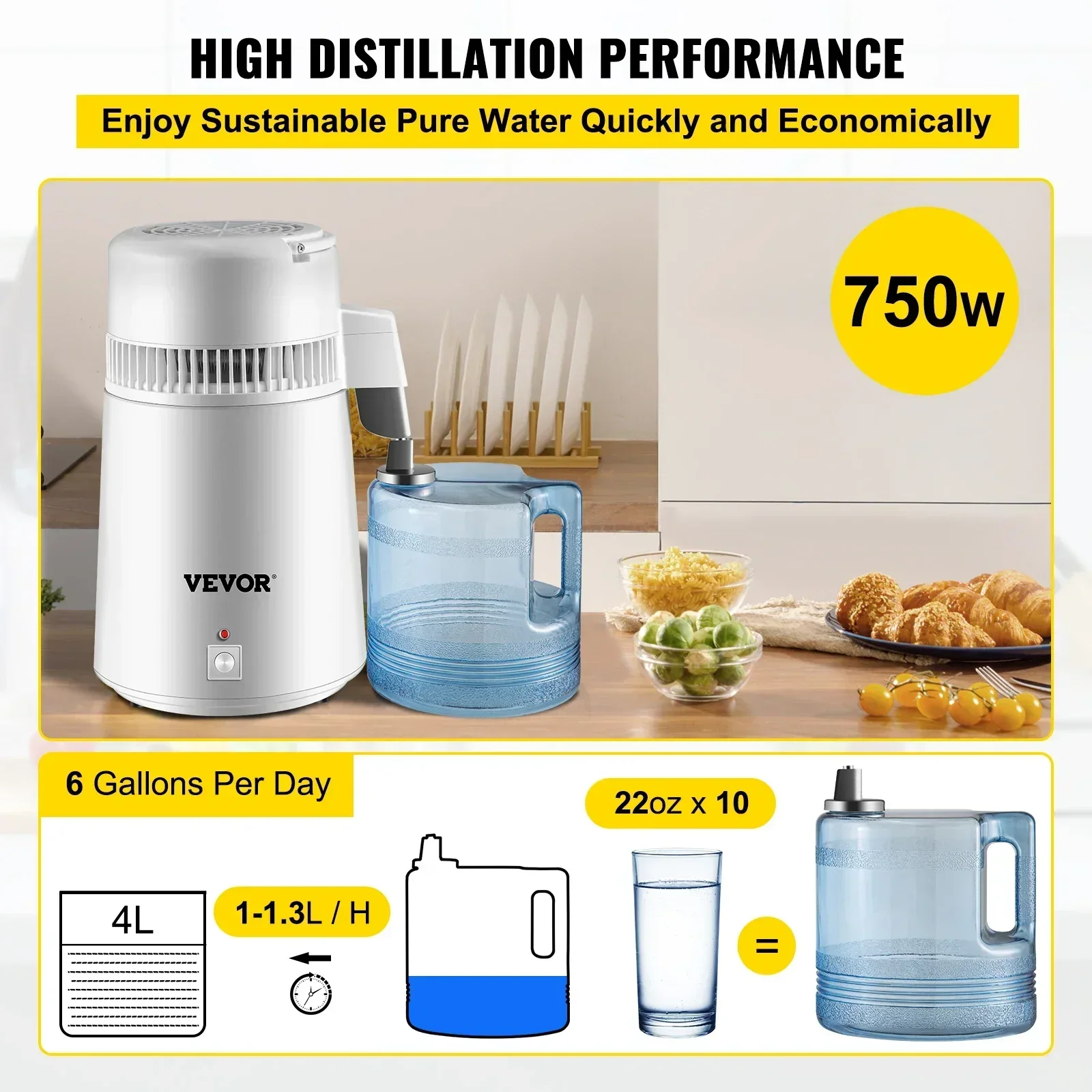 4L Water Distiller Purifier Filter Dispenser Heating Drinking Bottle Softener 304 Stainless Home Appliance for Office Use