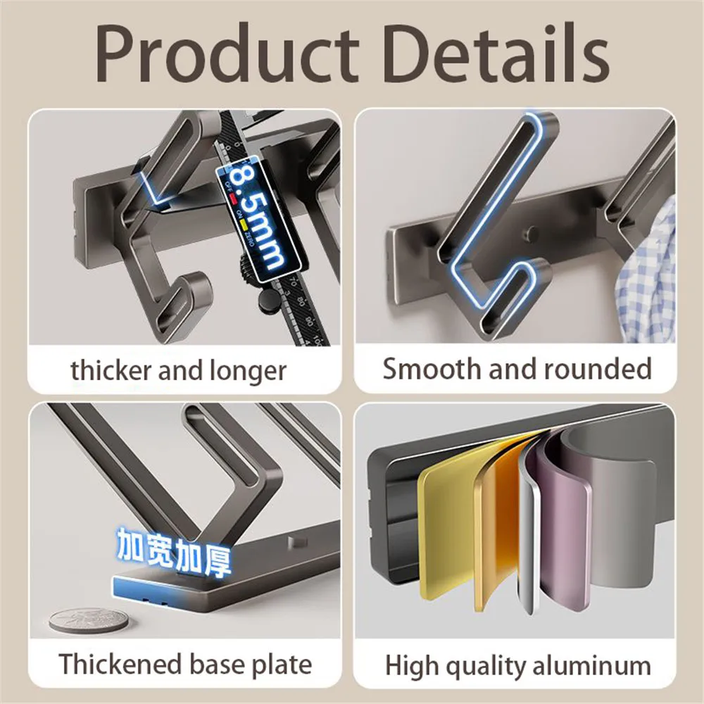 Aluminum Coat Rack with Glue and Nails Clothing Rack Hanger Clothes Bedroom Living Room Bathroom Hooks