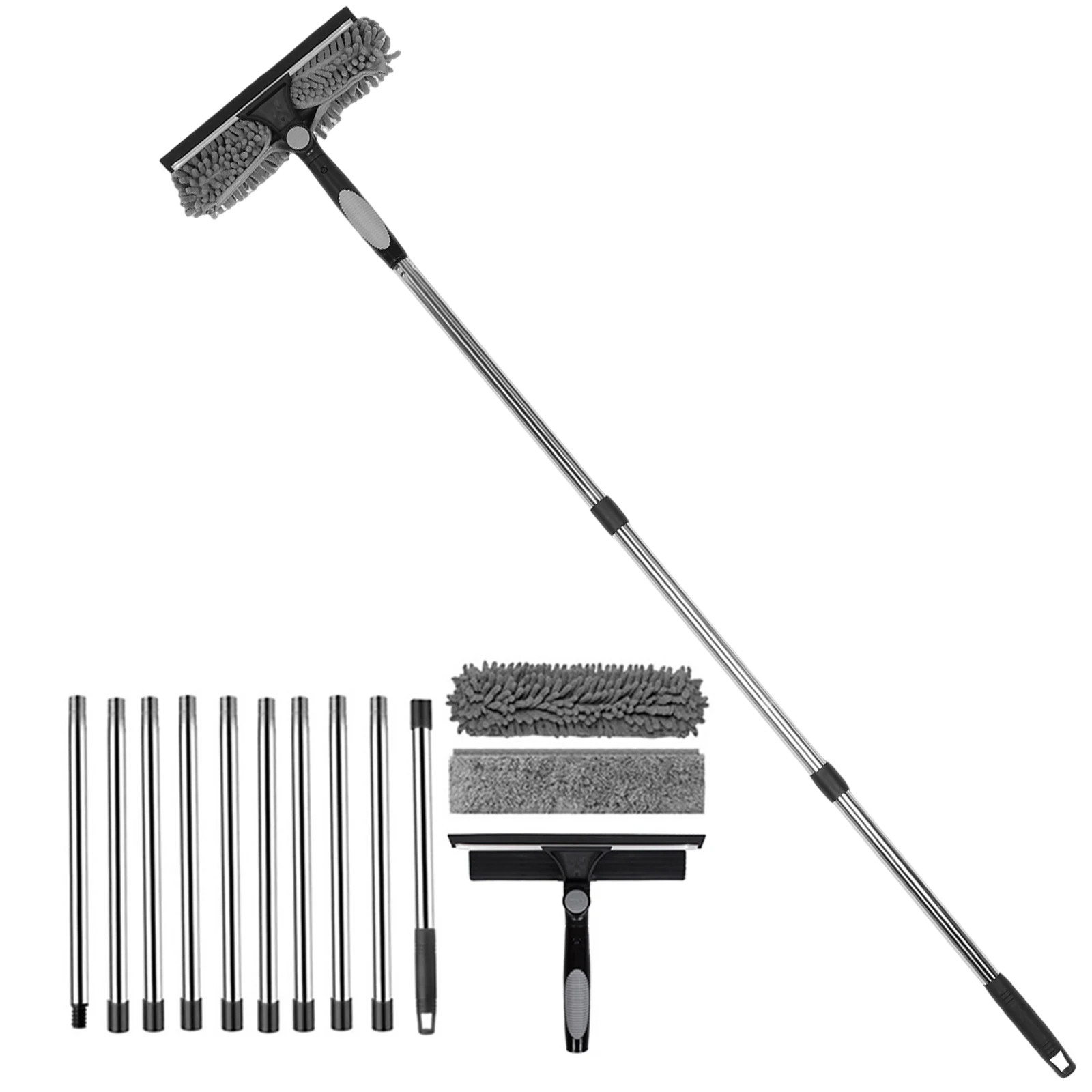 2 in 1 Mop Splicing Rod Rotatable Bathroom Mirror Glass Wiper Adjustable Long Handle Cobweb Duster for Dusting Cleaning Supplies