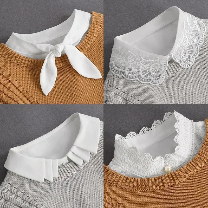Vintage Lace Front Tie White Detachable Faux Collar