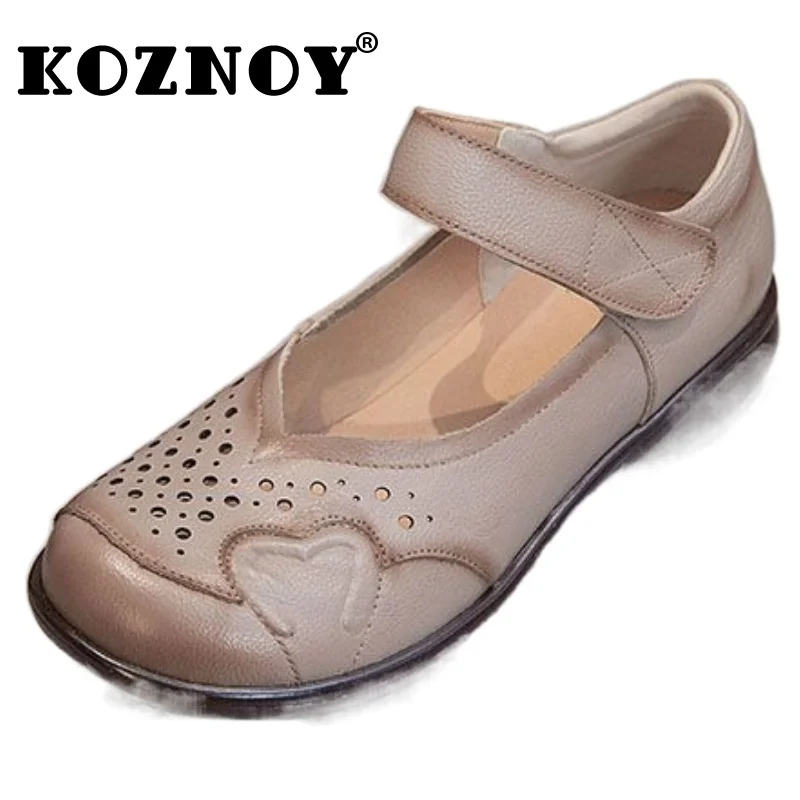 

Koznoy 2.5cm Cow Genuine Leather Summer Flats Loafer Soft Soled Good Cushioning Vintage Cozy Women Lightweight Mary Jane Shoes