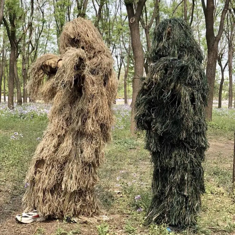 5Pcs/Set Ghillie Suit With Jacket Pants Hood Garland Carry Bag 3D Camouflage Hunting Apparel Adults Outdoor Woodland Clothes ghillie suit