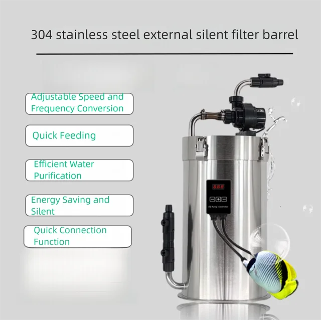 ปลาเย็นสแตนเลสกรองภายนอกบาร์เรลปั๊มน้ําแพคเกจการกรองขั้นสูงสุดสําหรับถังปลาถังเต่าถังกุ้ง 1