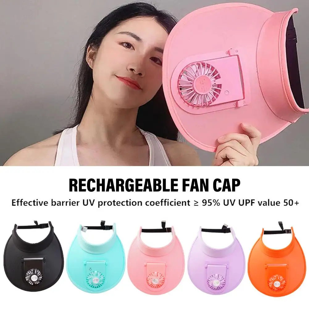 

Breathable UV Protection Visor Women Summer Sun Hat Outdoor Adjustable Empty Top Hat With Rechargeable Fan Cycling Hat Dropship