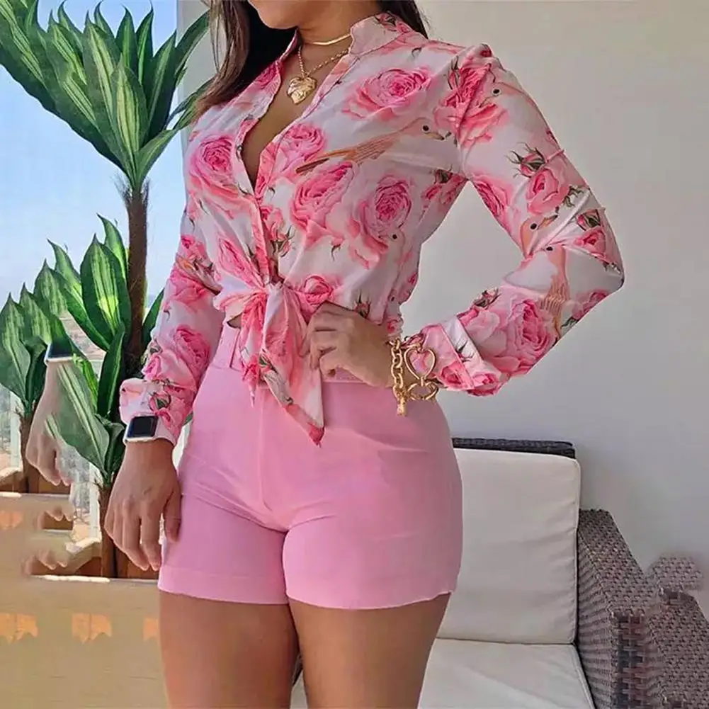 

Floral Print Single-breasted Shirt Foe Women 2024 Spring Summer Office Lady Shirt Stand Collar Long Sleeve Women Casual Blouse