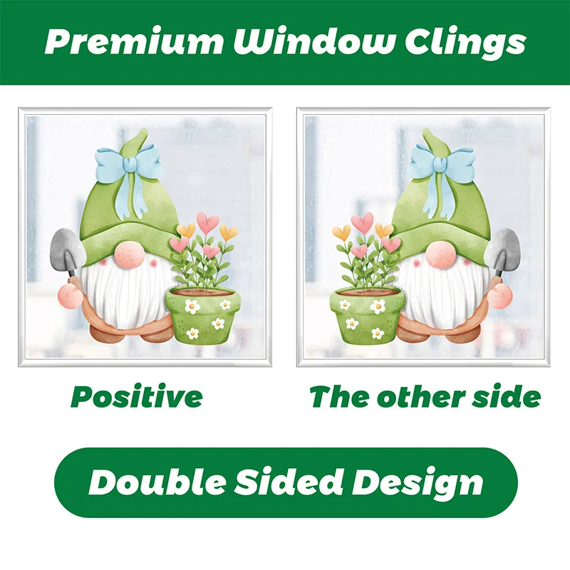 9 Sheets Spring Gnome Static Window Sticker Double Sided Faceless Doll Window Decals Stickers Party Supplies Home Decor