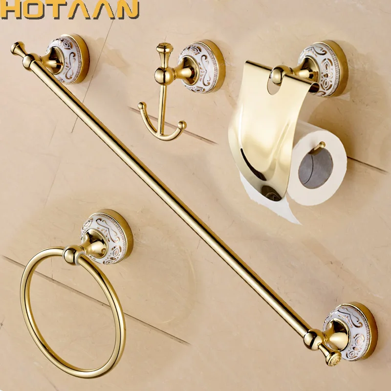 Stainless steel Bathroom Accessories Set Robe hook Paper Holder Towel Bar Towel Ring gold bathroom sets HT-810200-A