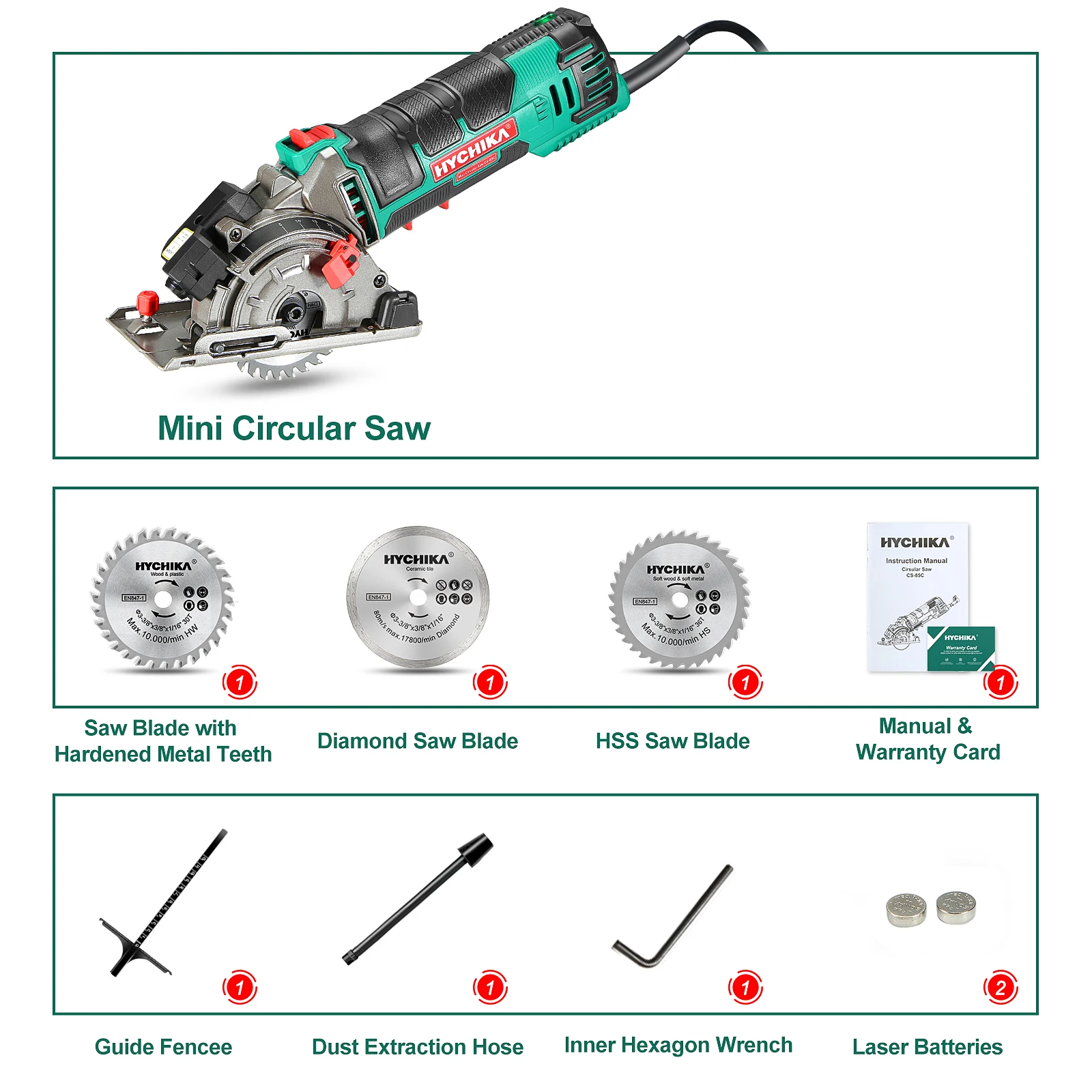 HYCHIKA 500W Electric Mini Circular Saw With Laser 120V 220V
