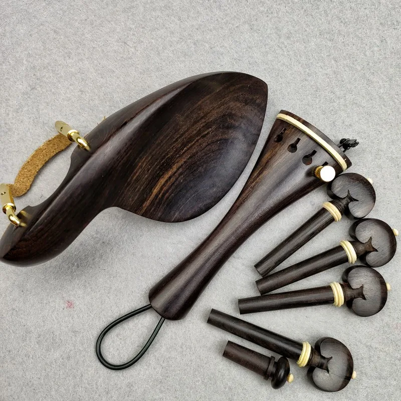 Natural Color Ebony Violin Accessory Set with Pegs, Chin Rest, Tailpiece, Endpin, Finetuner, and Bracket