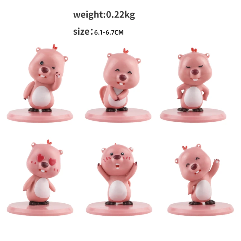 

6Pcs Cute Loopy Doll, Pink Little Beaver Figure Car Ornament, Children's Birthday Gift, Christmas Gift
