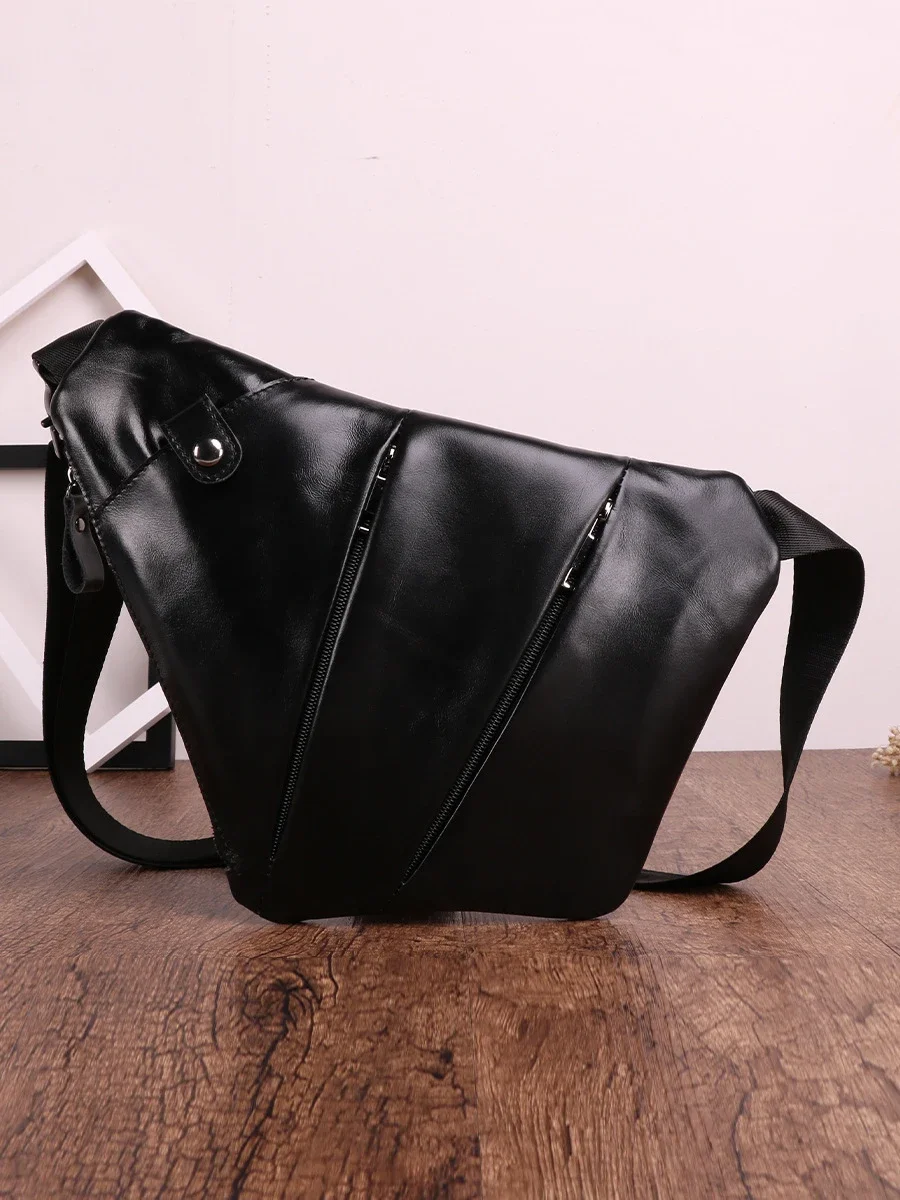 Men's Real Leather Crossbody Chest Bag for Summer Outdoor Sports