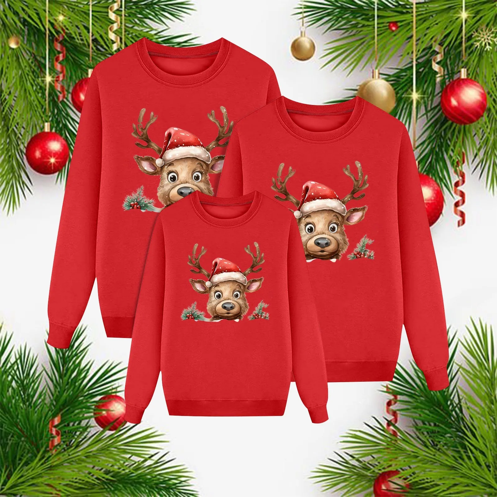 thumbnail image 4 of Suéter familiar con estampado de ciervos navideños, conjunto informal a juego con dibujos animados para toda la familia, ropa de estar en casa de color sólido, sudadera para padres e hijos, 4 of 5